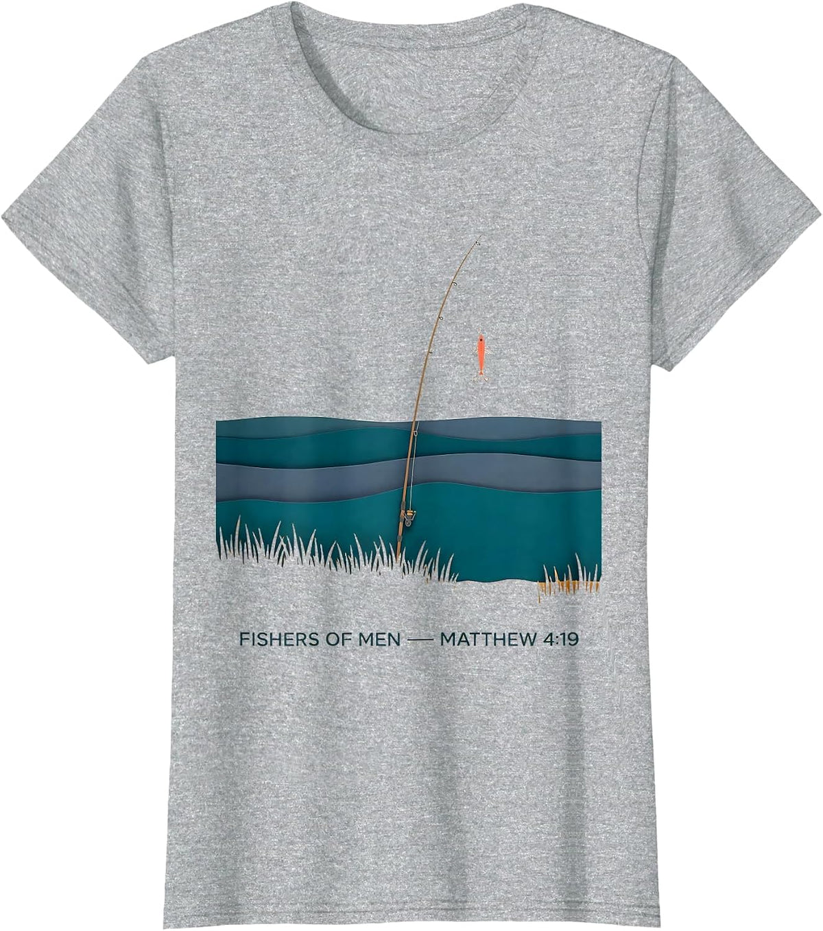 Women's Fishers Of Men Matthew 4:19 Paper Cutout Christian Fishing T-Shirt - Heather Grey