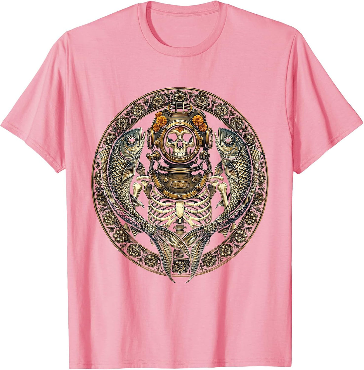 Men's Dia de los Muertos Skeleton Deep Sea Diver T-Shirt - Pink