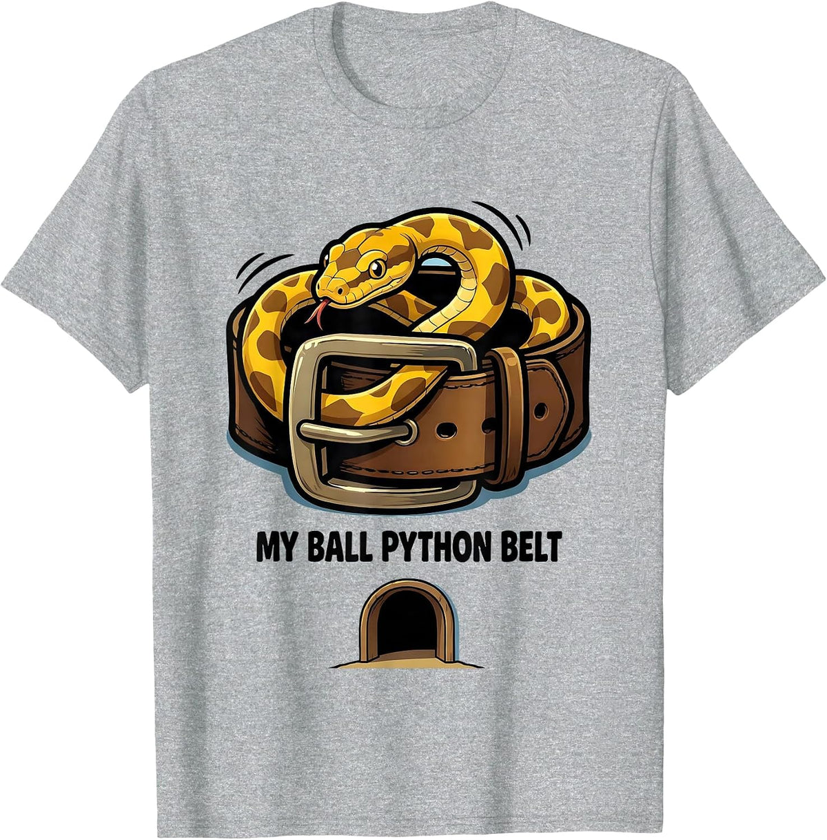 Men's My Ball Python Belt Cartoon Reptile Lover Snake Humor T-Shirt - Heather Grey