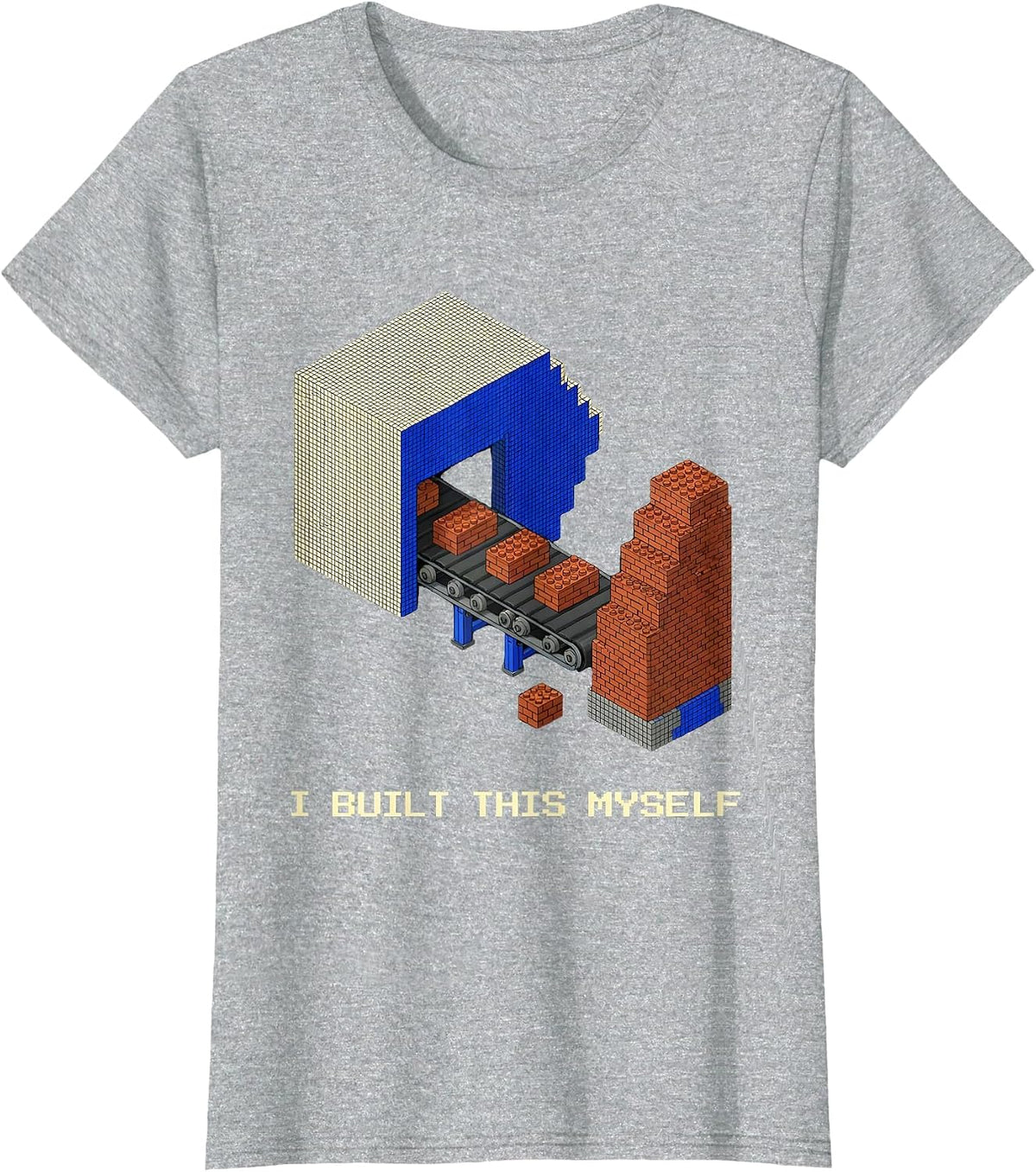 I Built This Myself Pixel Art Master Builder Brick Birthday T-Shirt - Heather Grey
