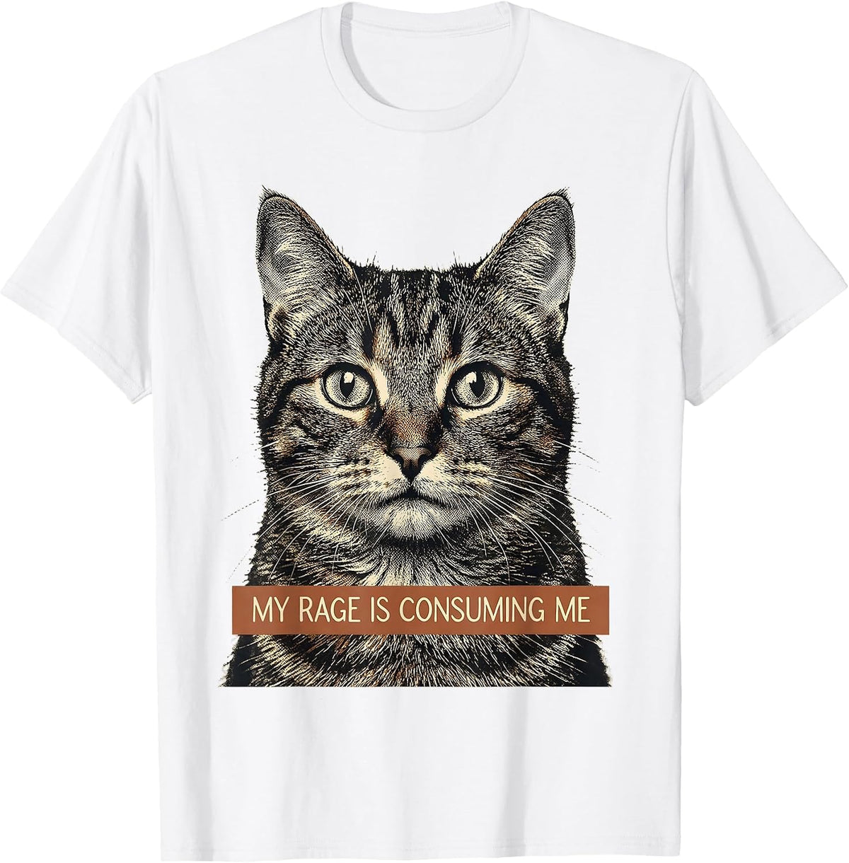 Men's My Rage Is Consuming Me Funny Cat Meme Silly Staring T-Shirt - White