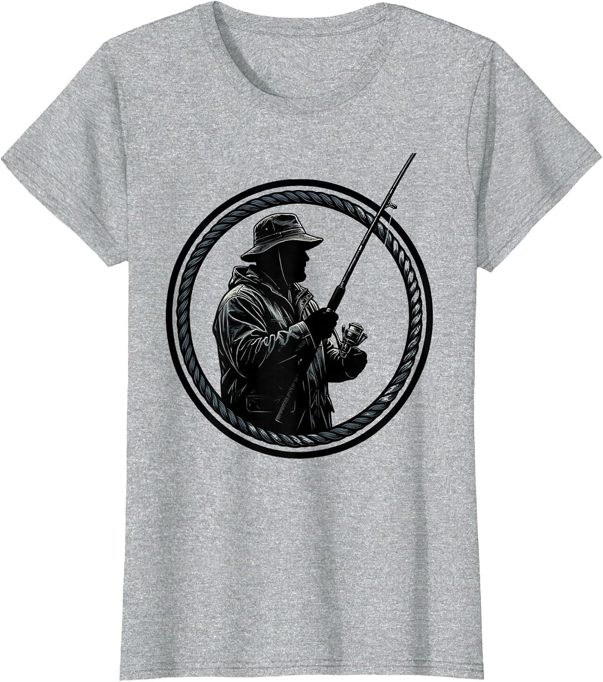 Old Fisherman in Rain Hat and Slicker Graphic T-Shirt - Heather Grey