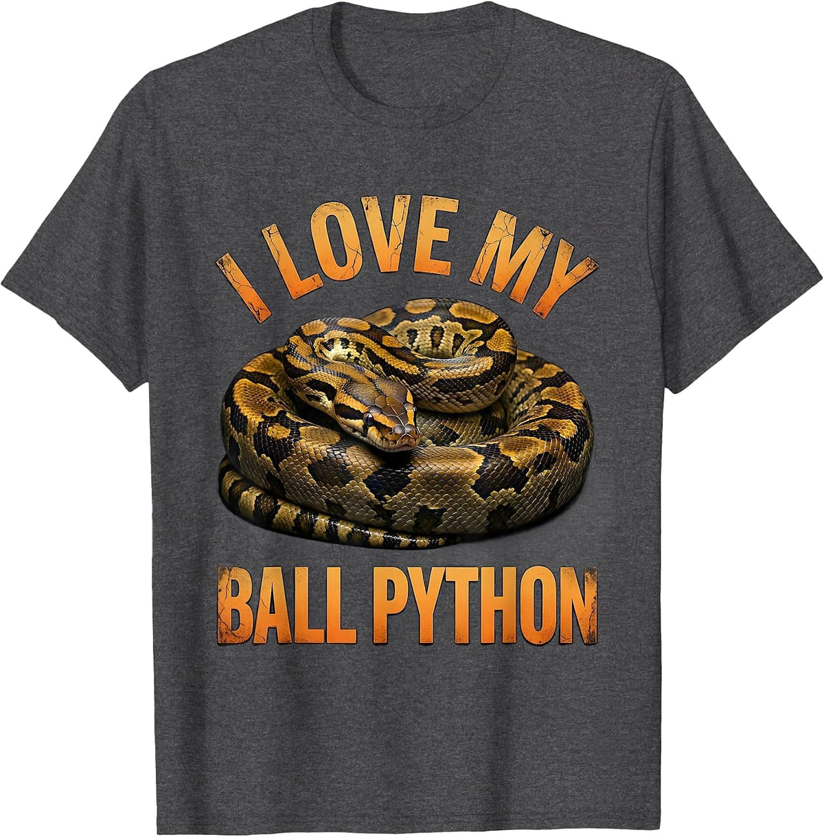 Men's I Love My Ball Python Distressed Funny Reptile Lover Gift T-Shirt - Dark Heather Grey