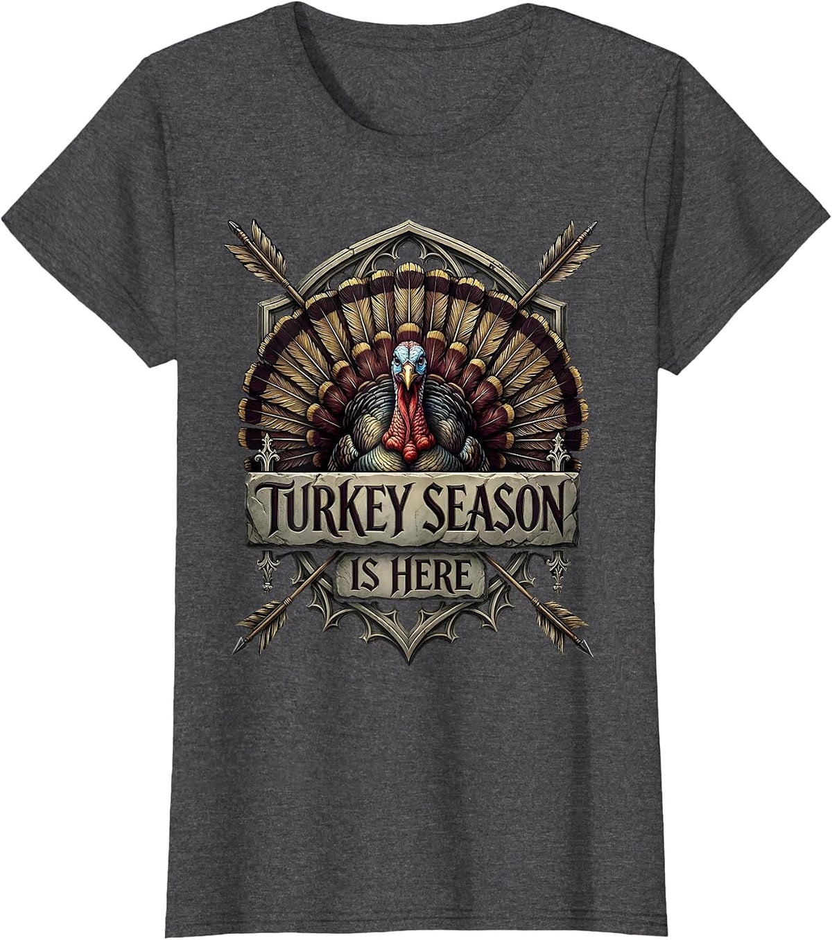 Women's Turkey Season Is Here Thanksgiving Design T-Shirt - Dark Heather Grey