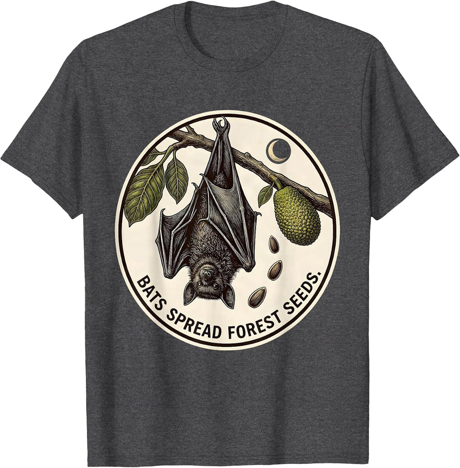 Men's Bats Spread Forest Seeds Botanical Bat Lover Halloween T-Shirt - Dark Heather Grey