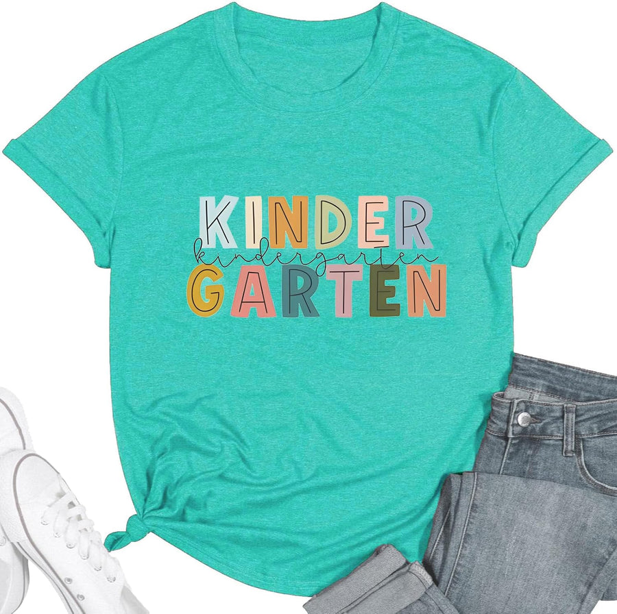 Preschool Teacher Shirts for Women Kindergarten Inspirational Letter Print Special Education Shirts Crew Neck Tee Tops - B