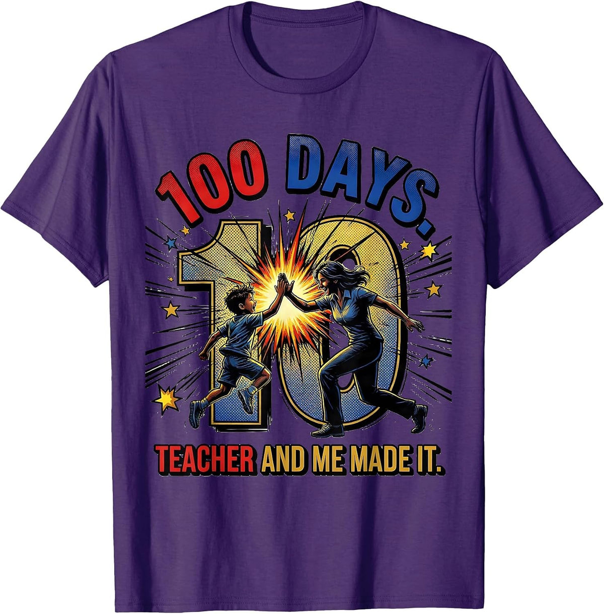 Men's 100 Days Teacher And Me Made It Funny Teacher Parent T-Shirt - Purple