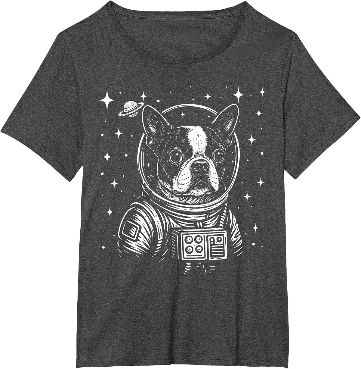 Astronaut Boston Terrier Space Galaxy Dog Lovers T-Shirt - Dark Heather Grey
