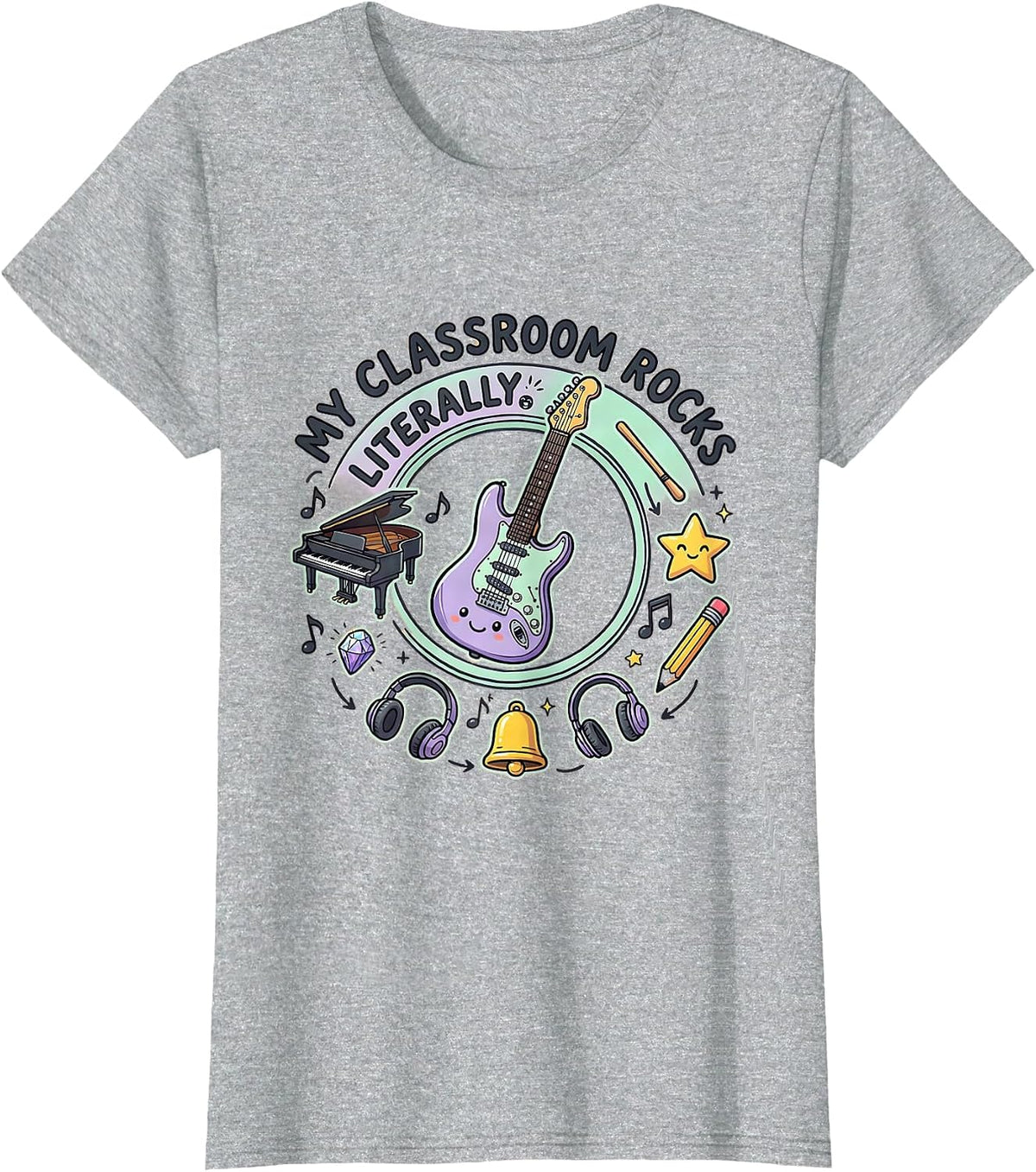 My Classroom Rocks Literally Music Teacher Design T-Shirt - Heather Grey