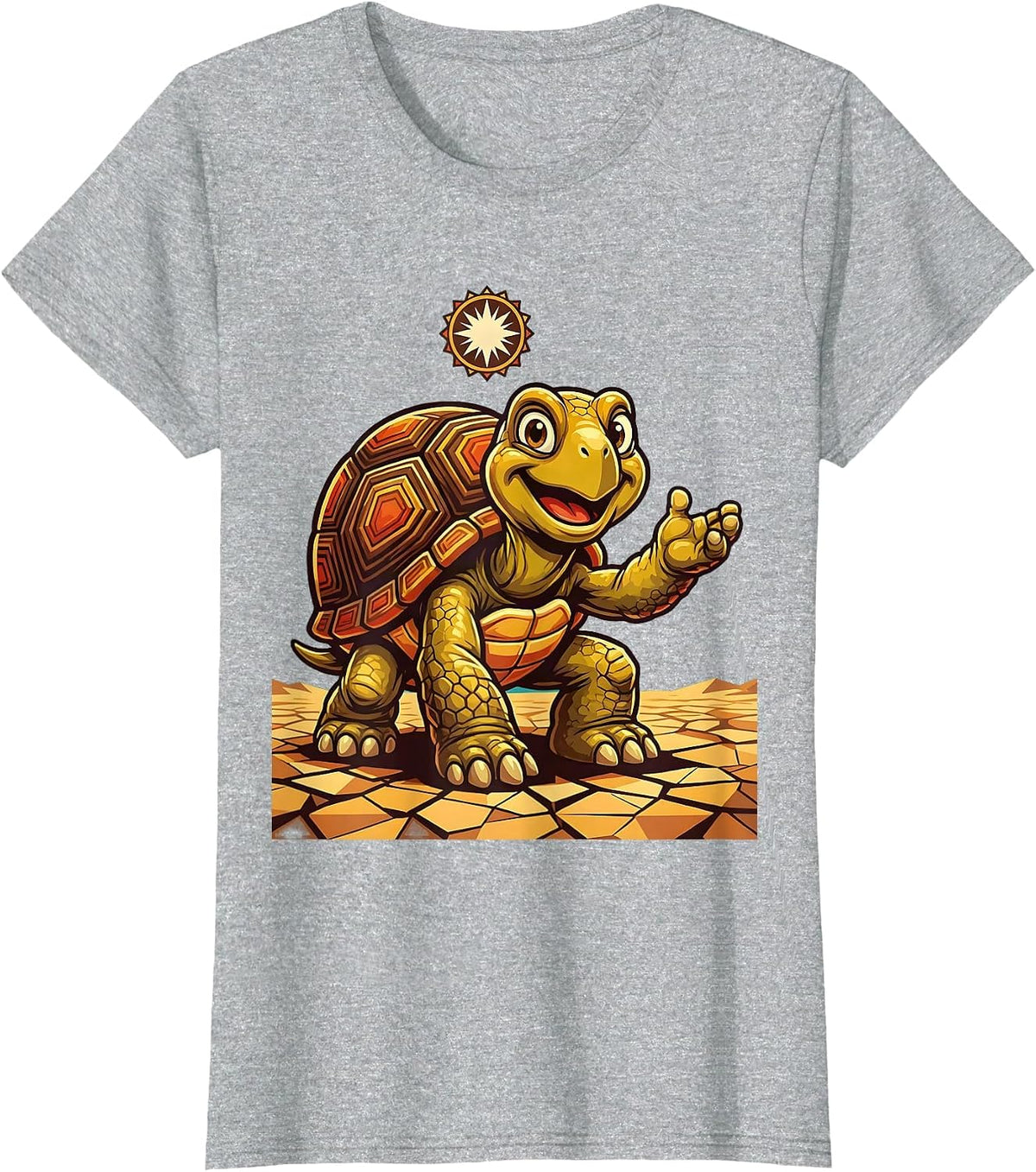 Tortoise on Sun-Cracked Earth Safari Design T-Shirt - Heather Grey