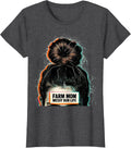 Women's Farm Mom Messy Bun Life Funny Mom Humor T-Shirt - Dark Heather Grey