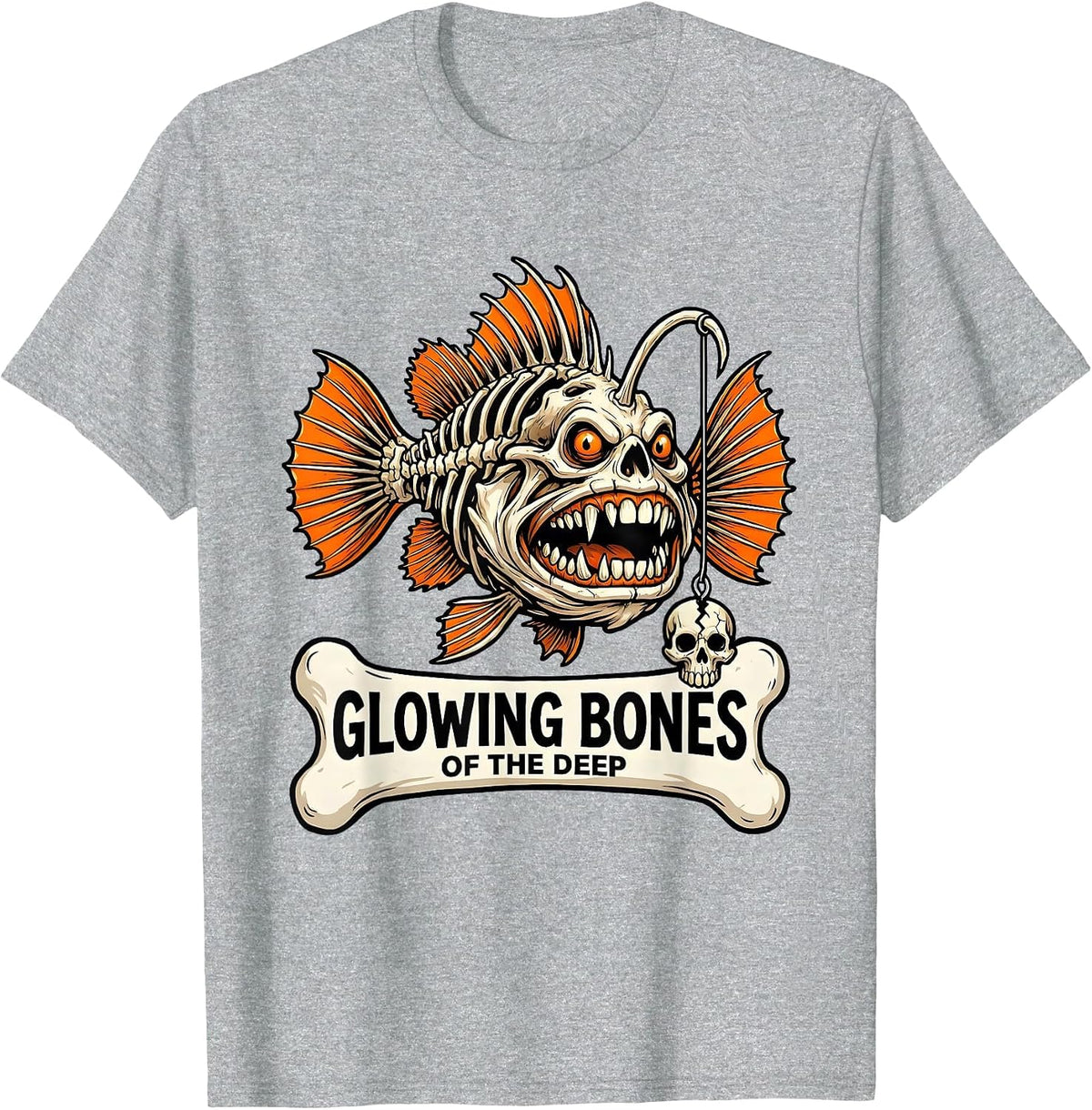 Men's Halloween Skeleton Anglerfish Glowing Bones Design T-Shirt - Heather Grey