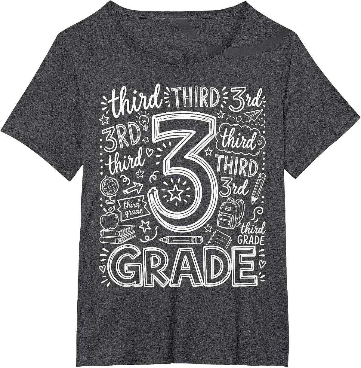 3rd Grade Typography Team Third Grade Teacher Back to School T-Shirt - Dark Heather Grey