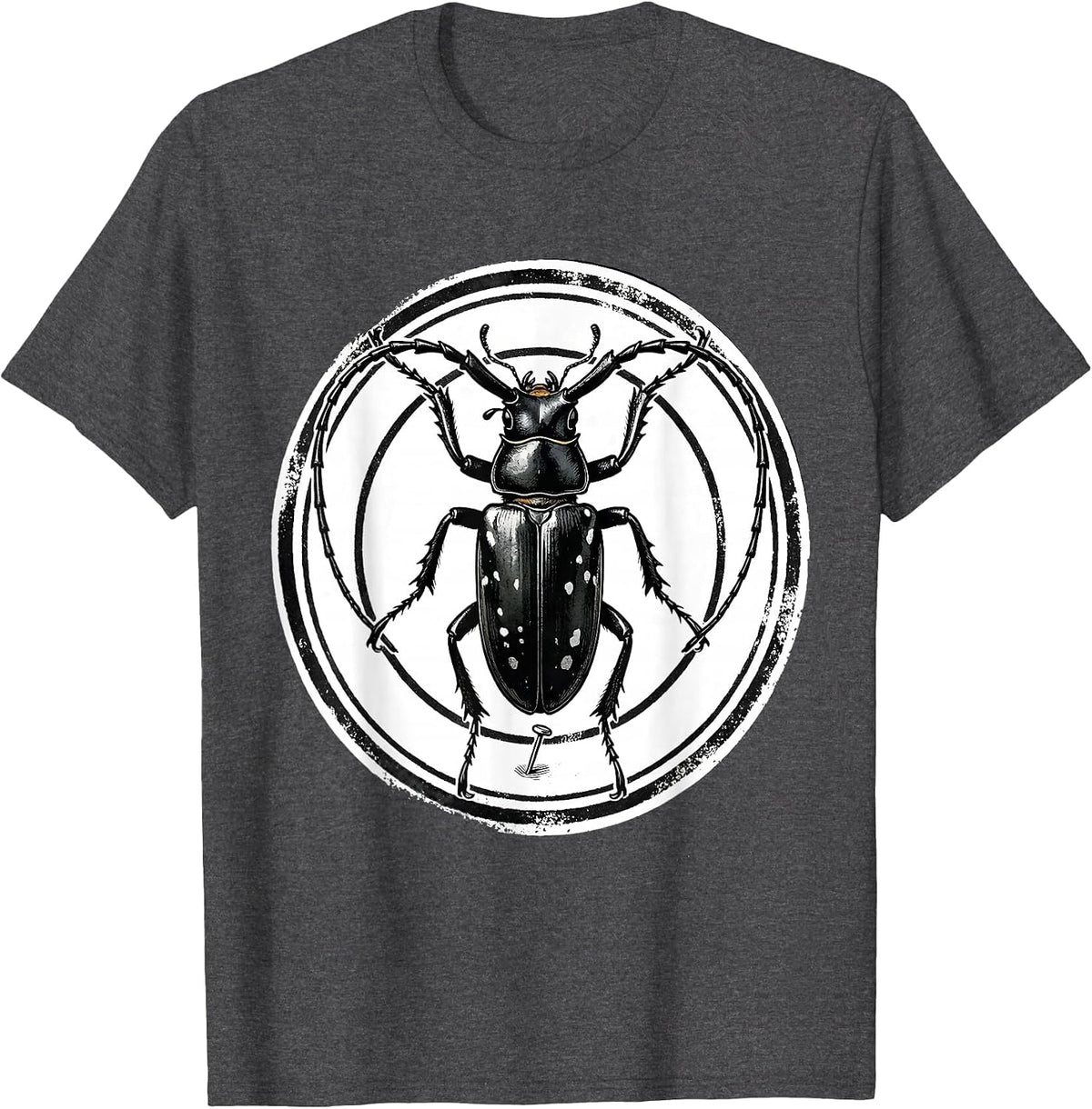 Men's Longhorn Beetle Bug Collector Entomologist Humor T-Shirt - Dark Heather Grey