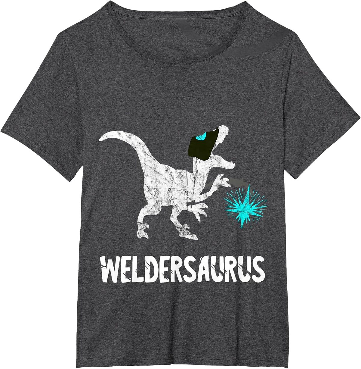 Welder Dinosaur Funny Mig Welding Dino Steel Worker T-Rex T-Shirt - Dark Heather Grey