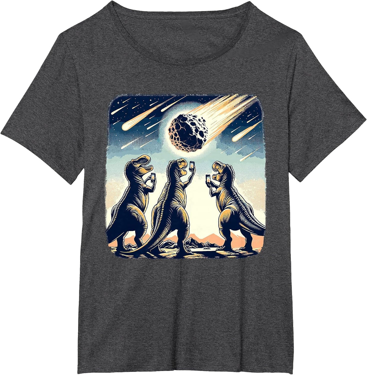 Dinosaur T-Rex Selfie Novelty Men Kids Women Funny Dinosaur T-Shirt - Dark Heather Grey