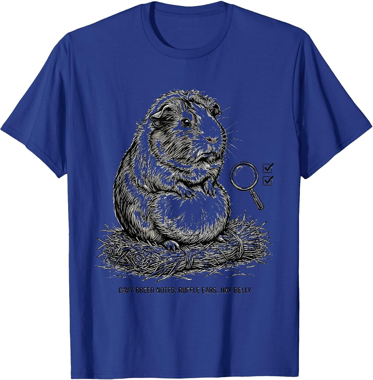 Men's Cavy Breed Notes: Ruffle Ears, Hay Belly Funny T-Shirt - Royal Blue