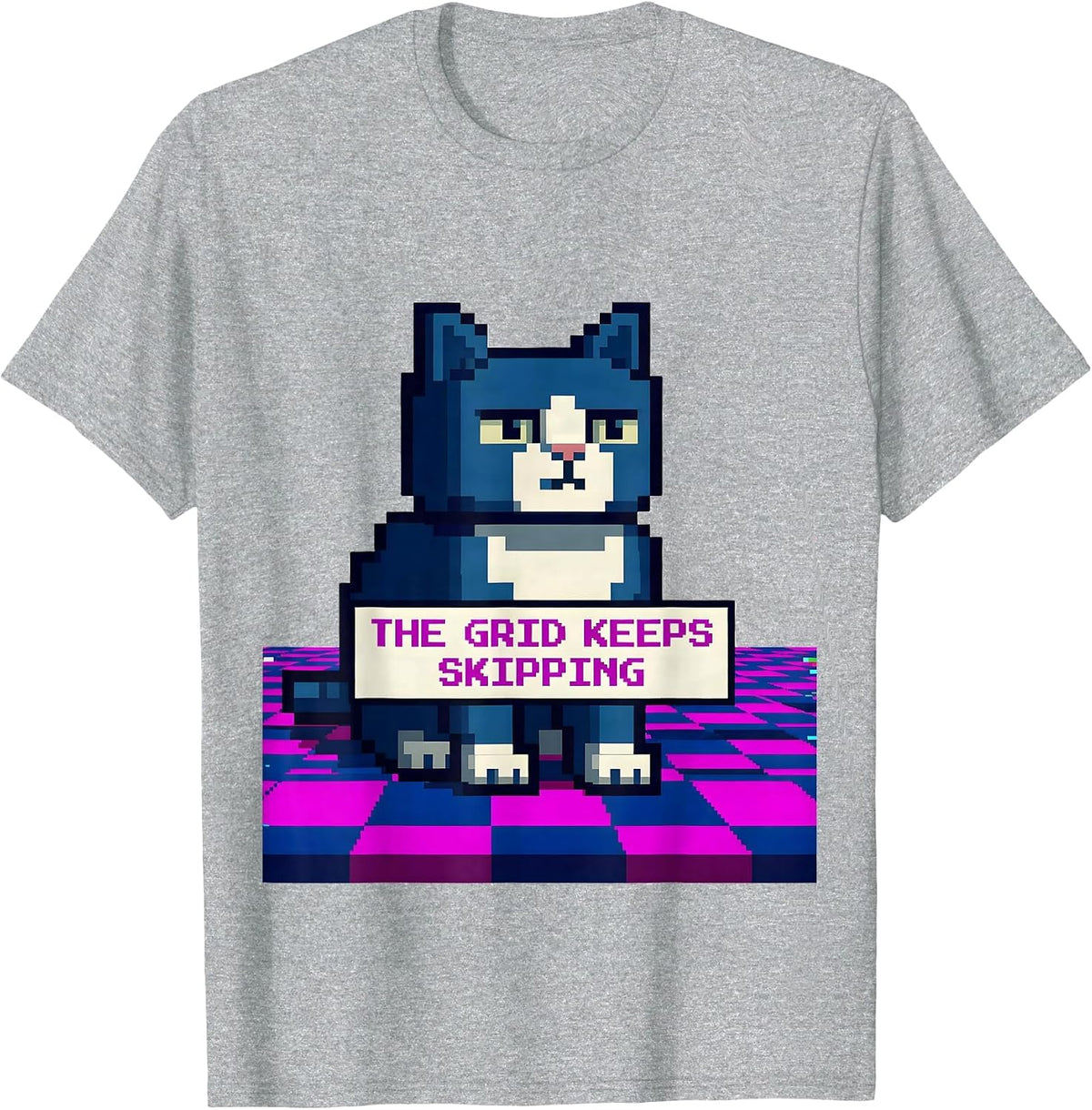 Men's The Grid Keeps Skipping Pixel Art Weirdcore Kidcore T-Shirt - Heather Grey