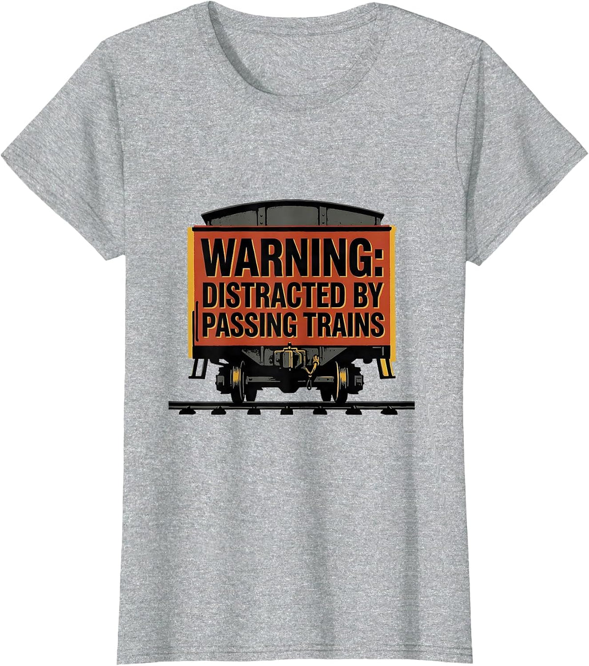 Women's Warning Distracted By Passing Trains Retro Train Enthusiast T-Shirt - Heather Grey