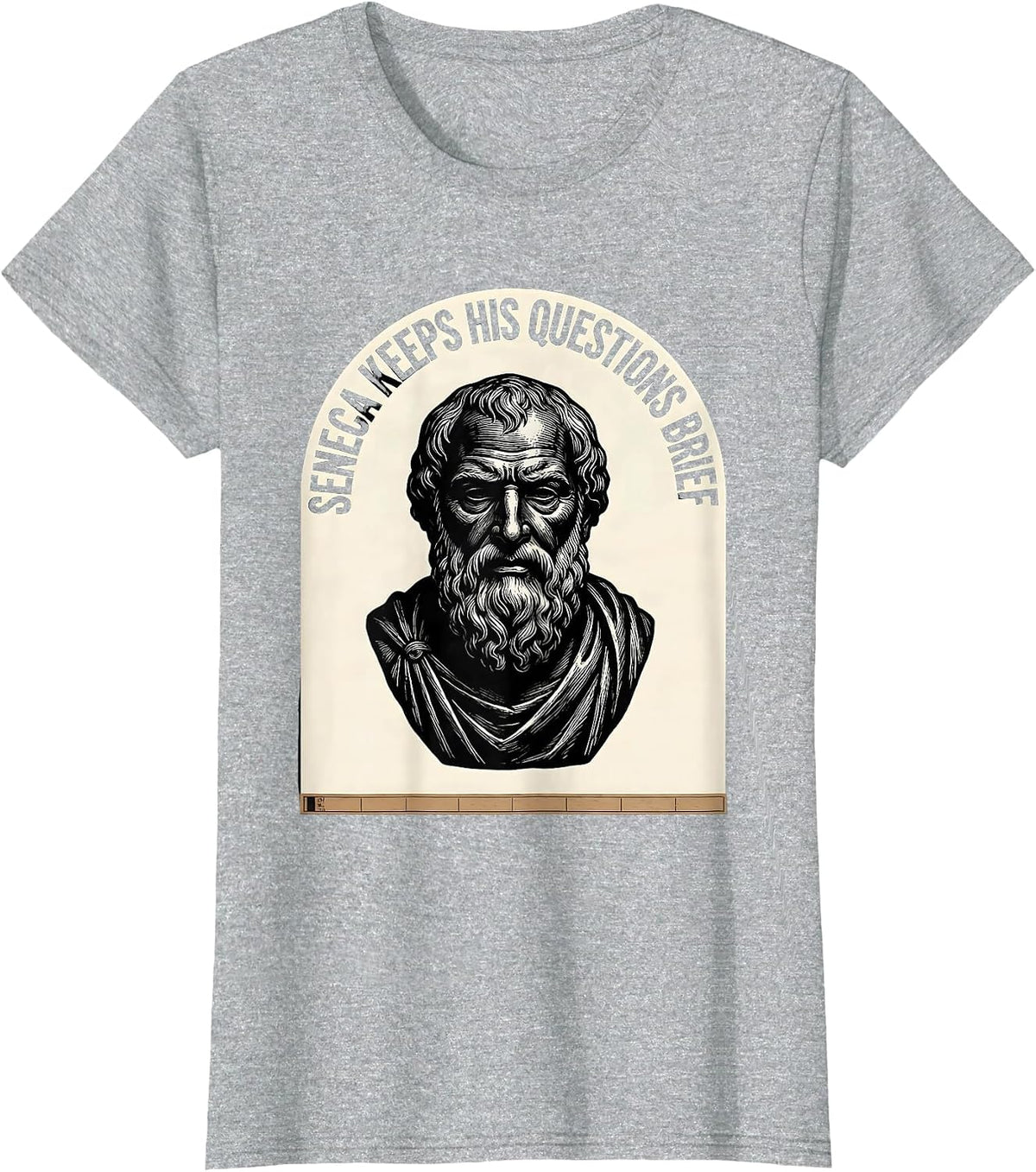 Seneca Keeps His Questions Brief Funny Philosopher Pun Meme T-Shirt - Heather Grey
