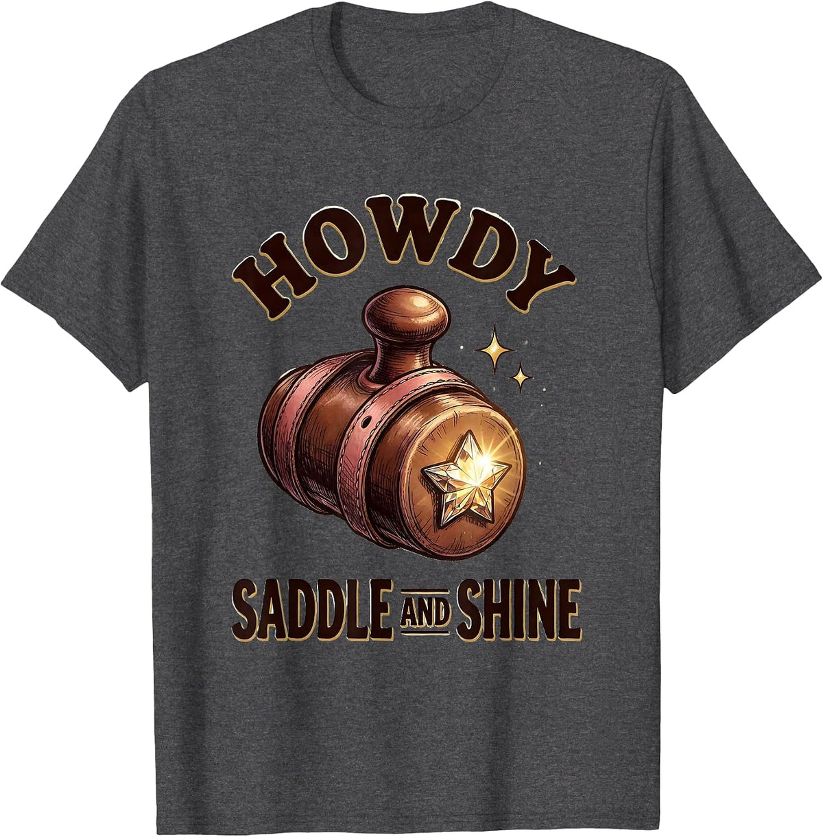 Howdy, Saddle and Shine Playful Cowgirl Western Lifestyle T-Shirt - Dark Heather Grey
