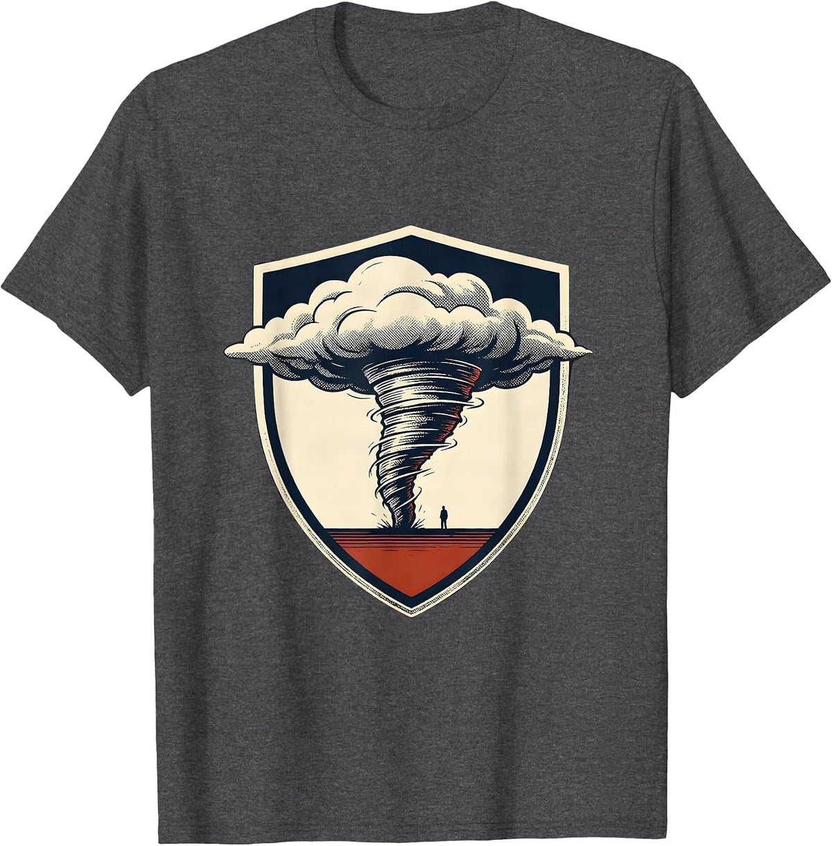 Tornado Crest Emblem Storm Chaser Meteorology Enthusiast T-Shirt - Dark Heather Grey