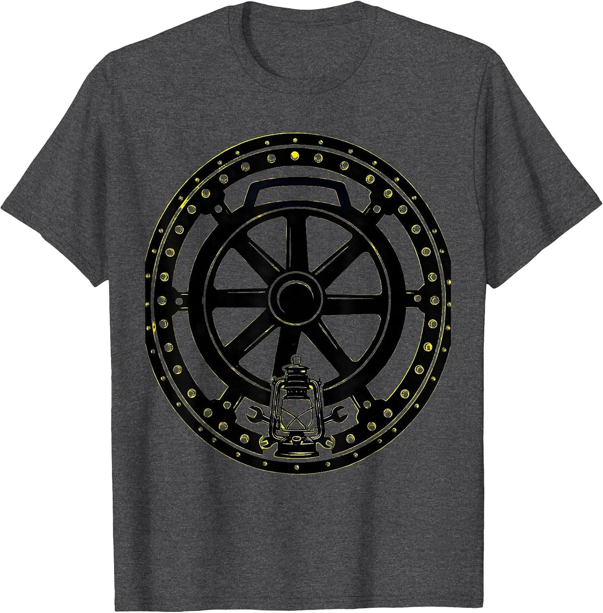 Men's Sealed Steam Locomotive Badge Train Enthusiast Vintage T-Shirt - Dark Heather Grey