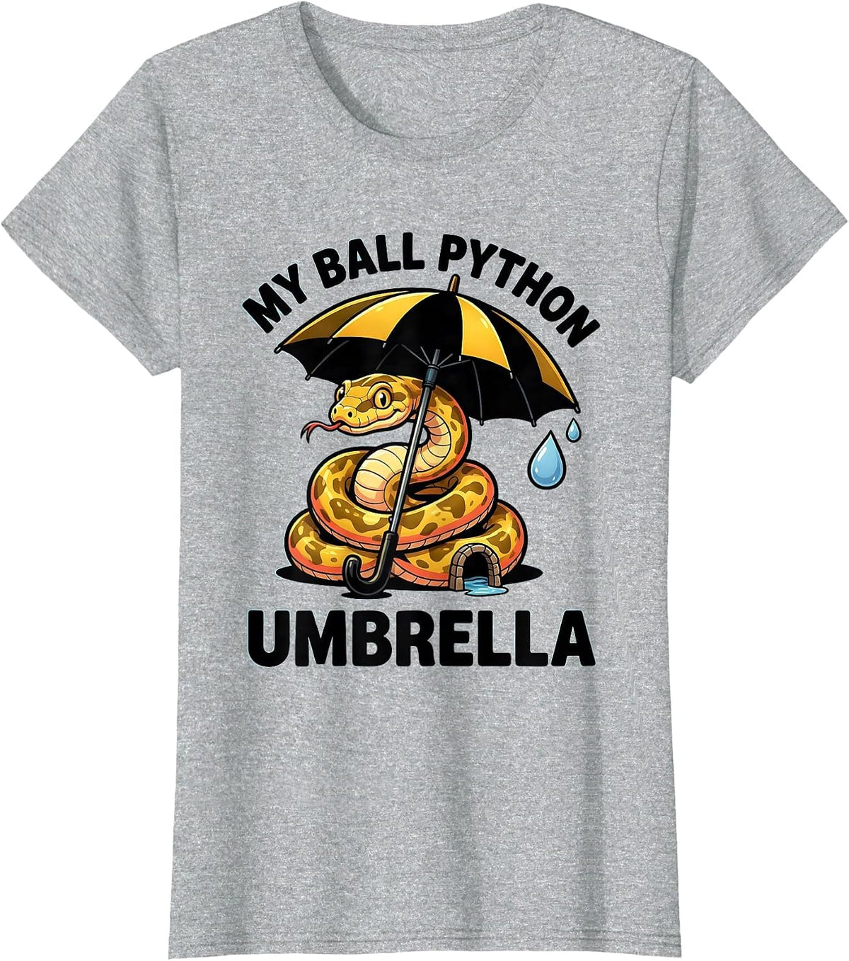 Women's My Ball Python Umbrella Funny Reptile Lover Snake Humor T-Shirt - Heather Grey