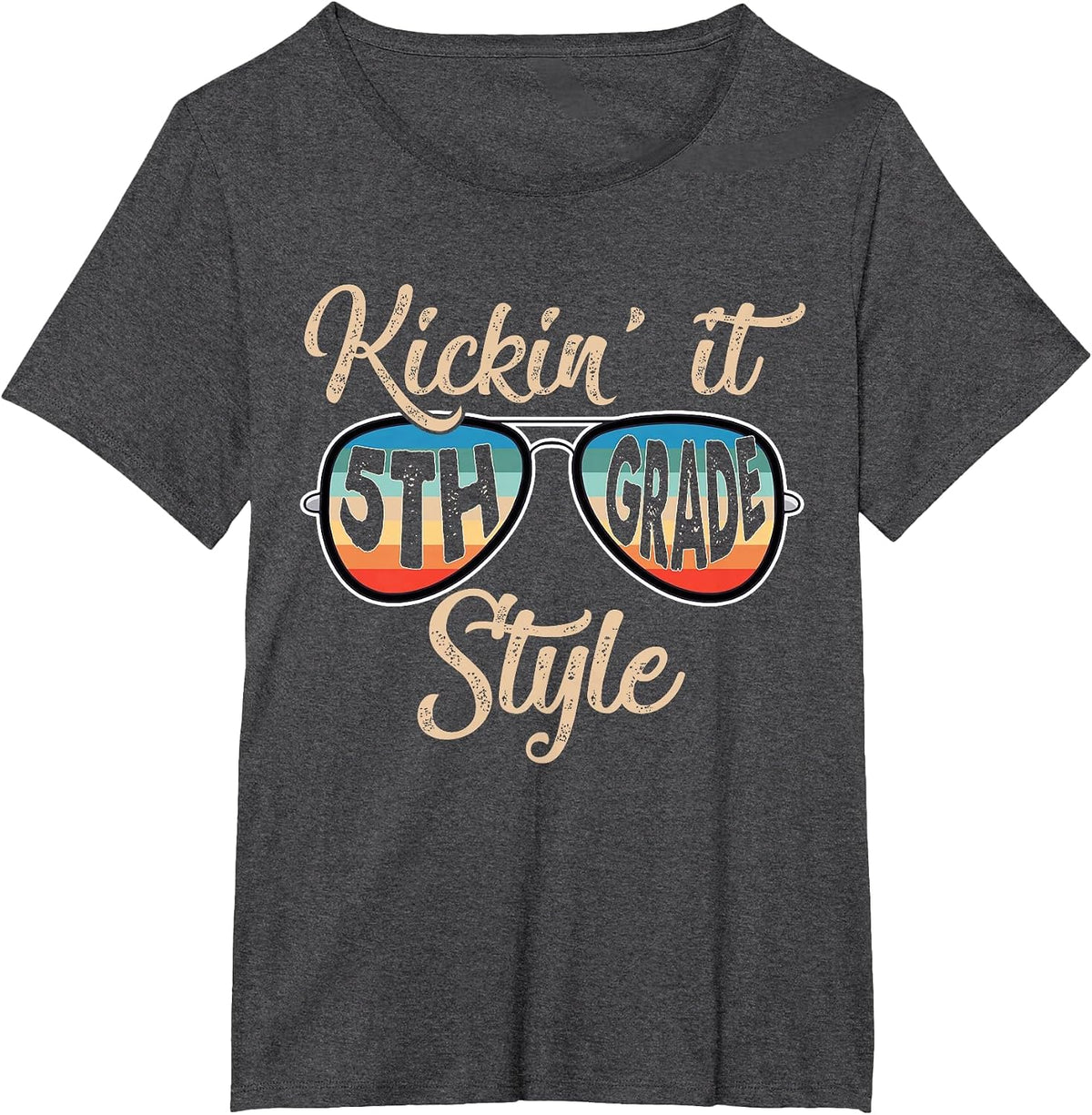 P41l Retro Kickin It 5th Grade Style Teacher Back to School T-Shirt - Dark Heather Grey