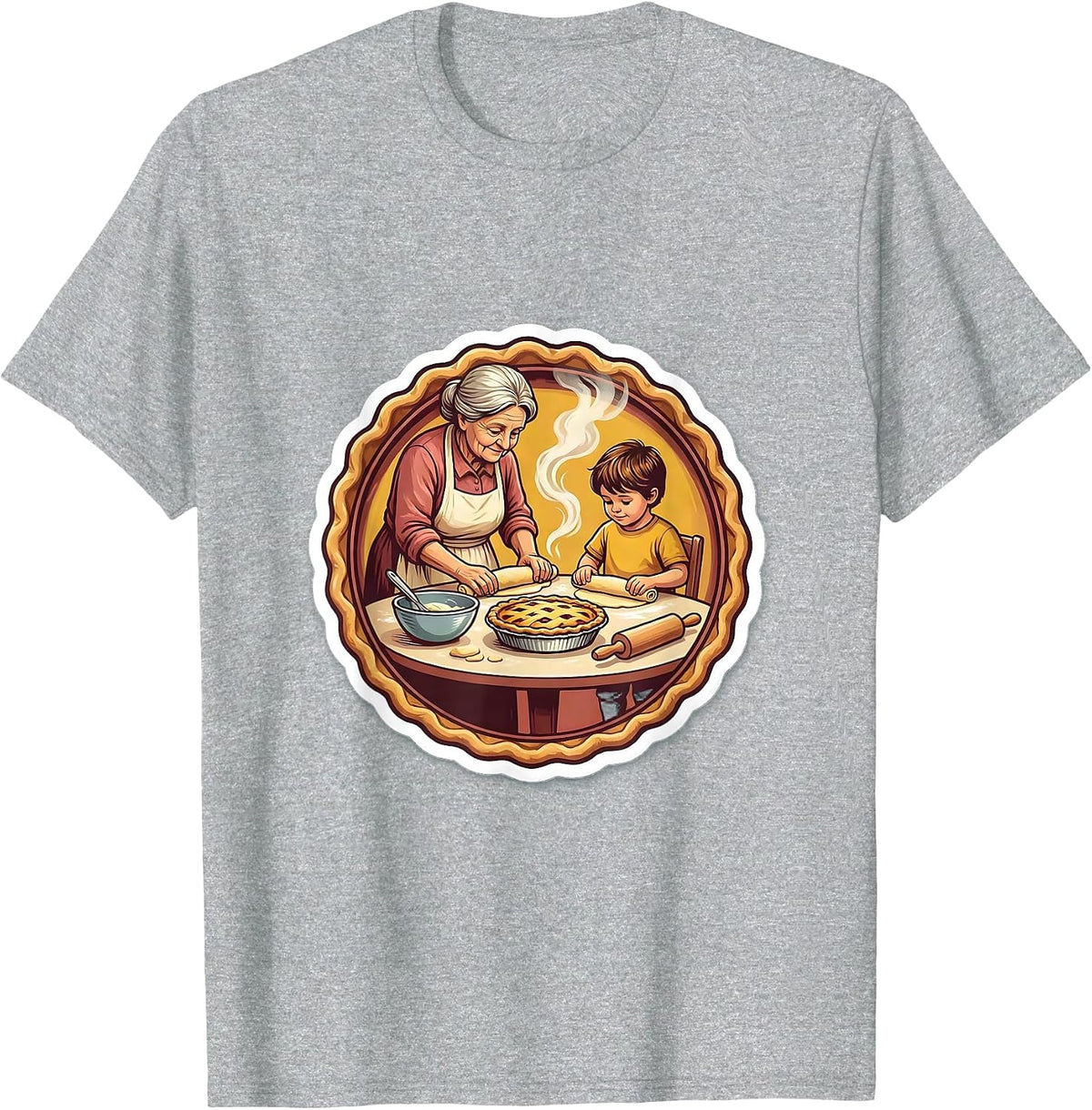 Men's Mimi and Grandchild Baking Together Design T-Shirt - Heather Grey