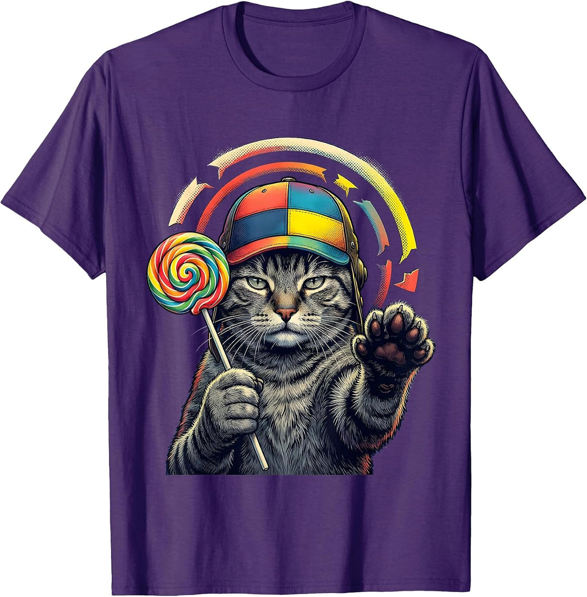 Lollipop Cat Meme Funny Silly Cat Humor T-Shirt - Purple