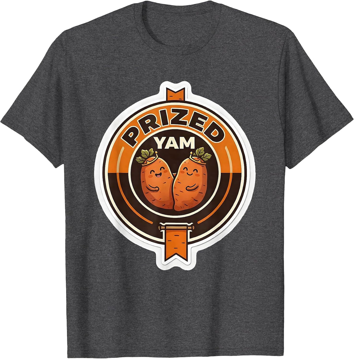 Men's Prized Yam Funny Thanksgiving Matching Couple Sweet Potato T-Shirt - Dark Heather Grey