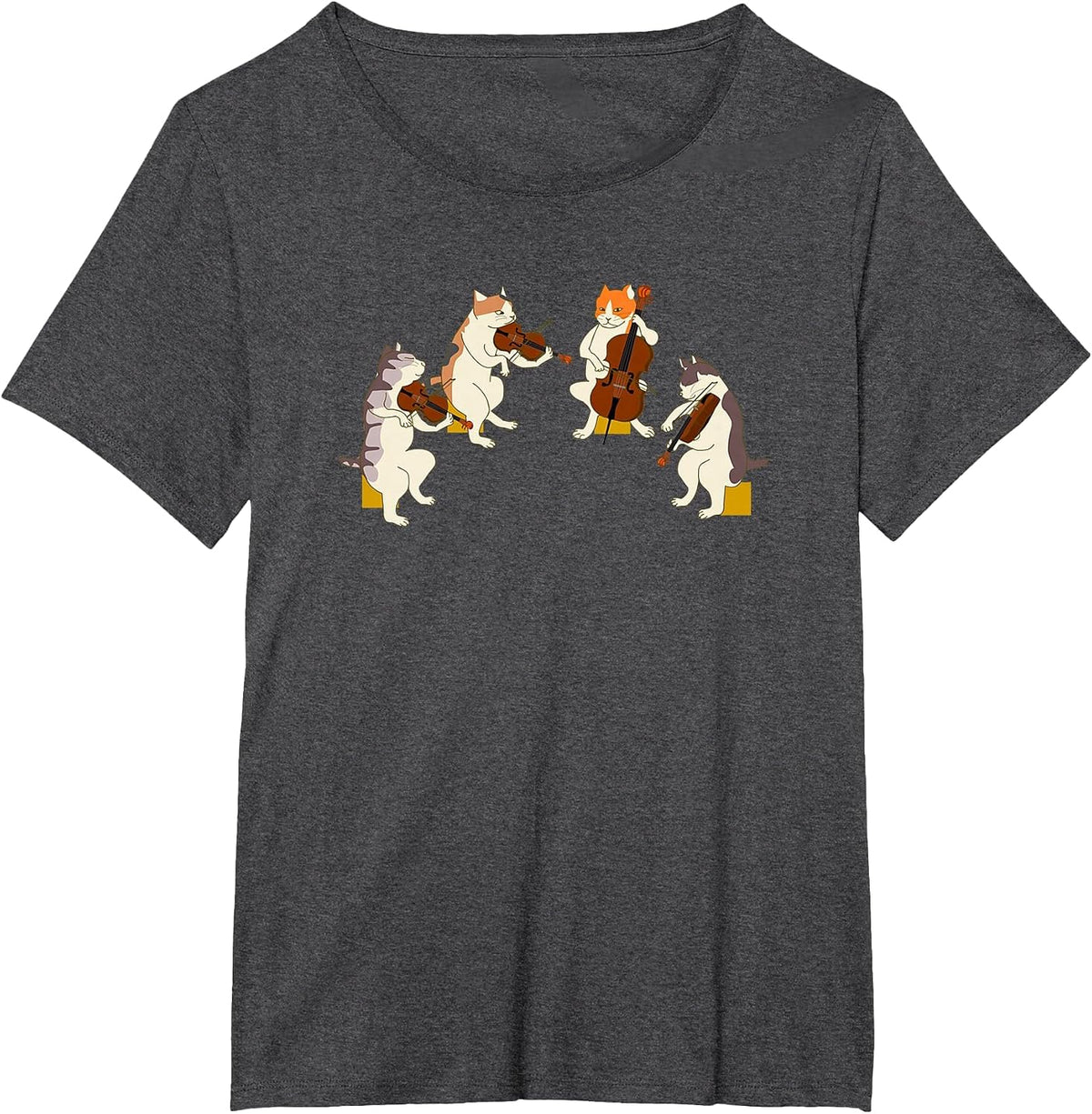 Playing Cats String Quartet Funny Musician Orchestra Fun T-Shirt - Dark Heather Grey