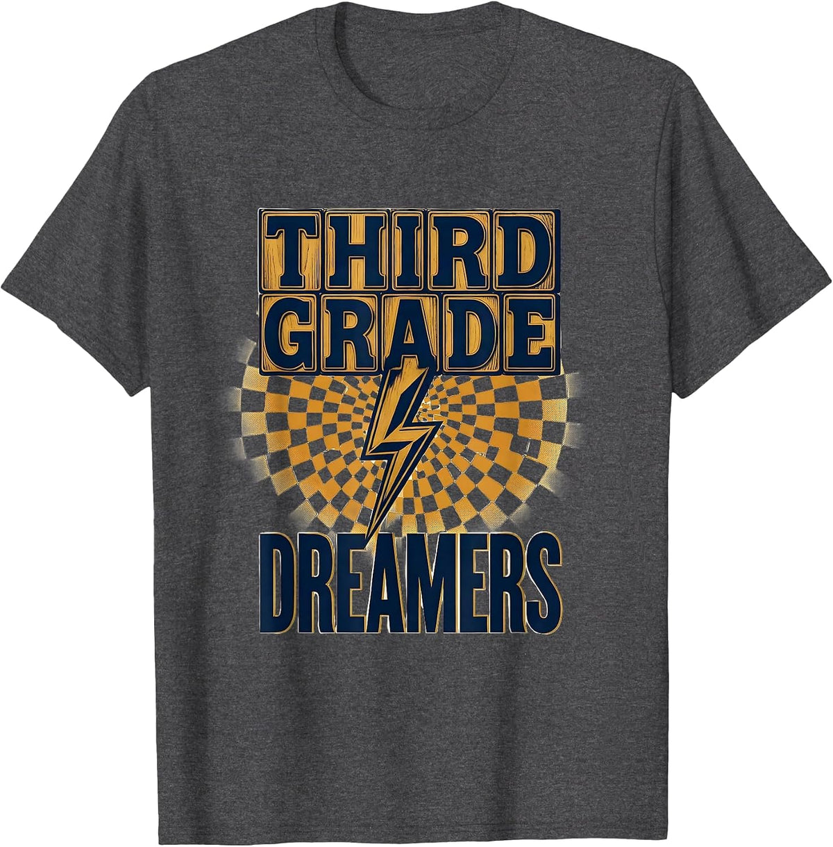 Third Grade Dreamers Retro Teacher Lightning Bolt T-Shirt - Dark Heather Grey