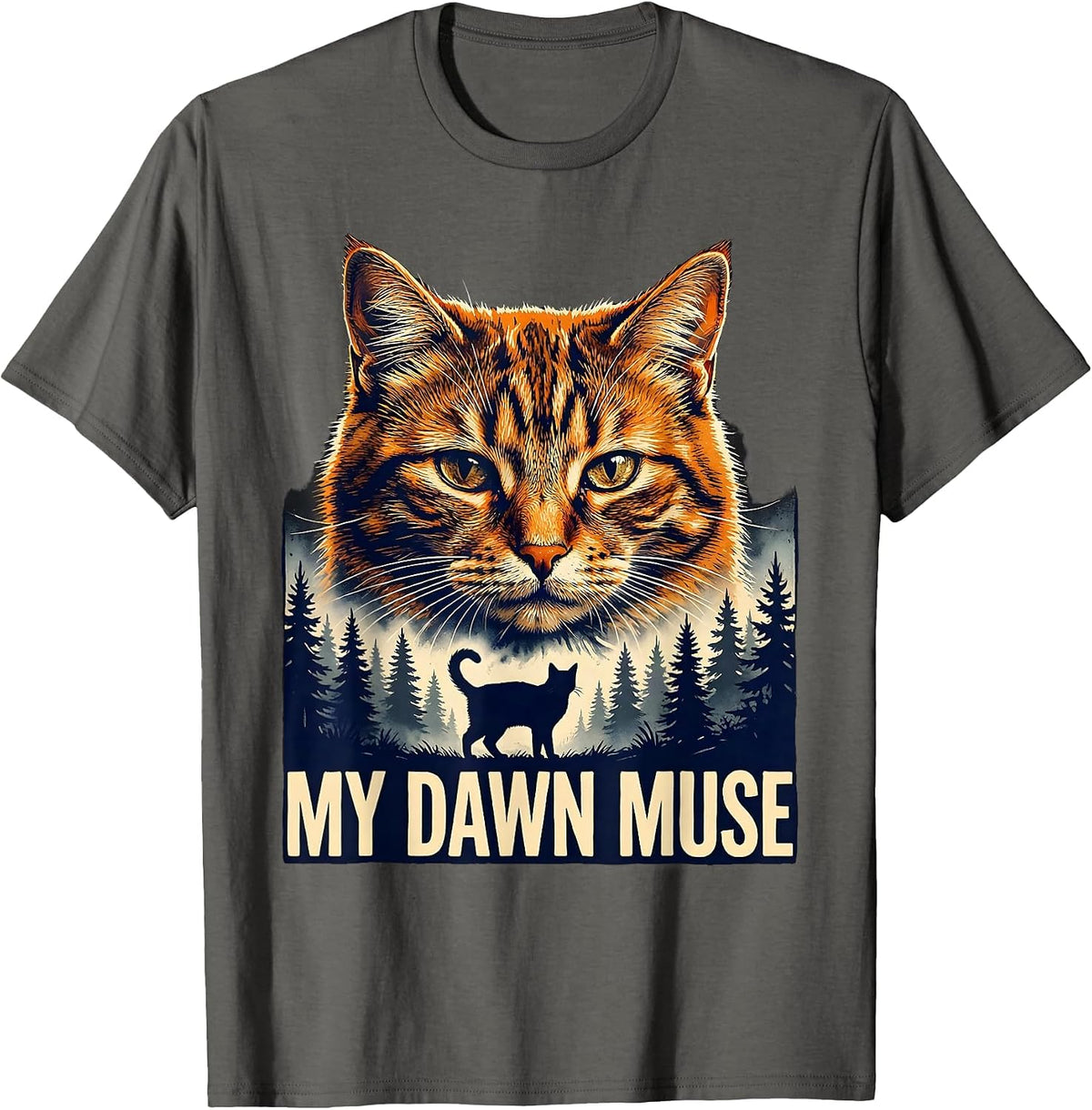 My Dawn Muse Vintage Cat Lover Retro 90s Wildlife T-Shirt - Asphalt Grey