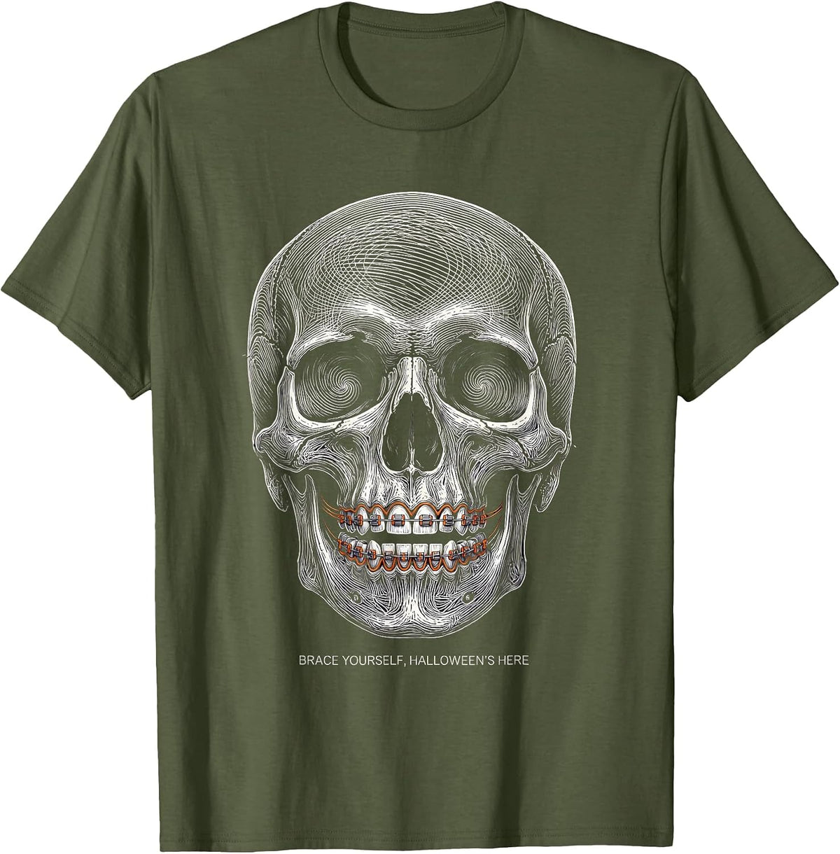 Men's Brace Yourself Halloween Is Here Dental Design T-Shirt - Olive Green