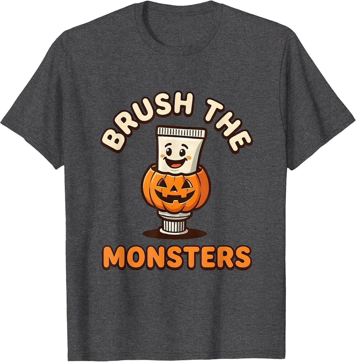 Brush the Monsters Dental Halloween Dentist Costume Pun T-Shirt - Dark Heather Grey