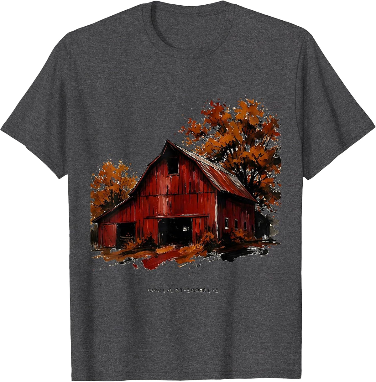 Men's Farm Life Is The Good Life Fall Barn Design T-Shirt - Dark Heather Grey