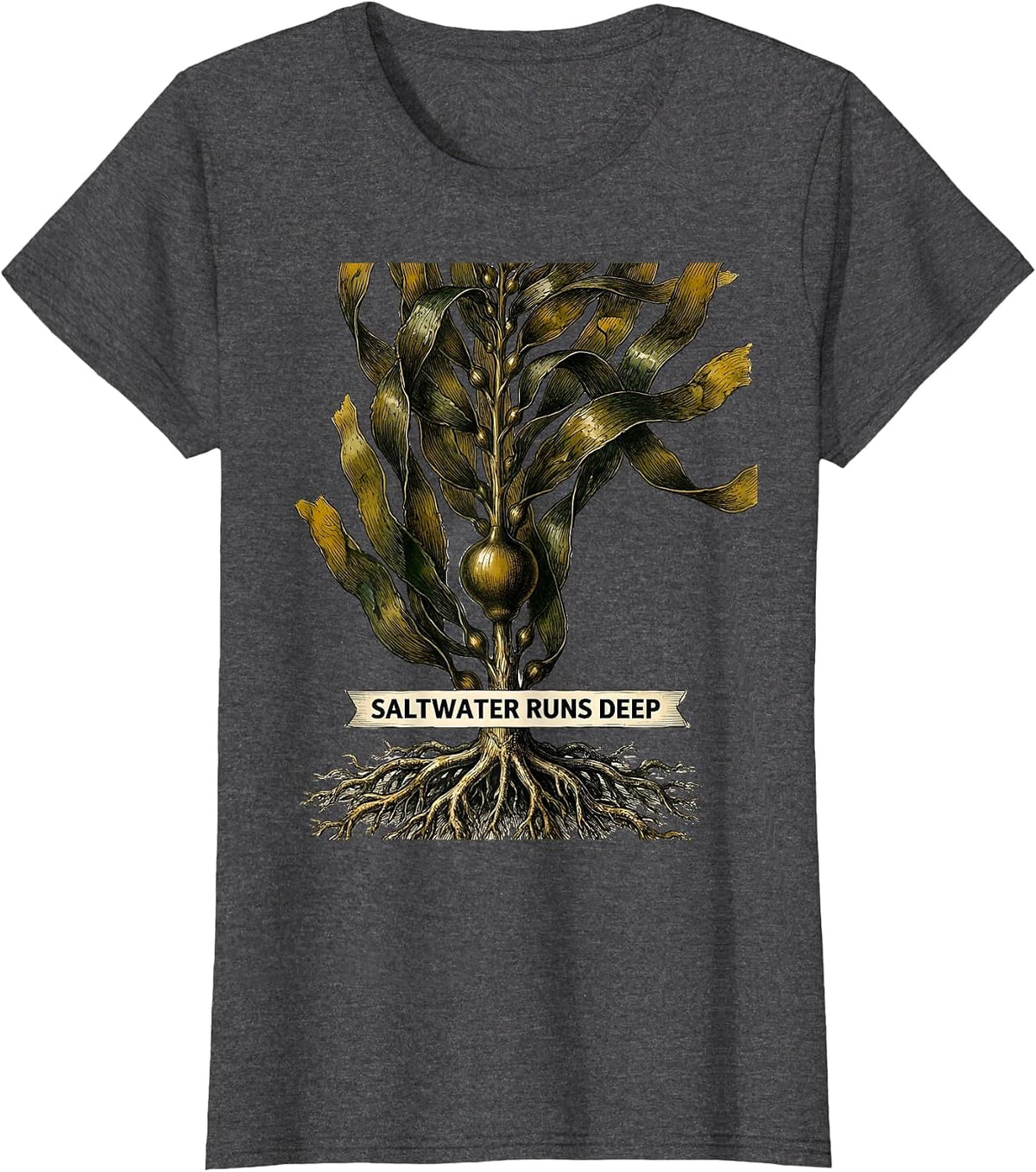 Women's Saltwater Runs Deep Sailor Graphic Design T-Shirt - Dark Heather Grey