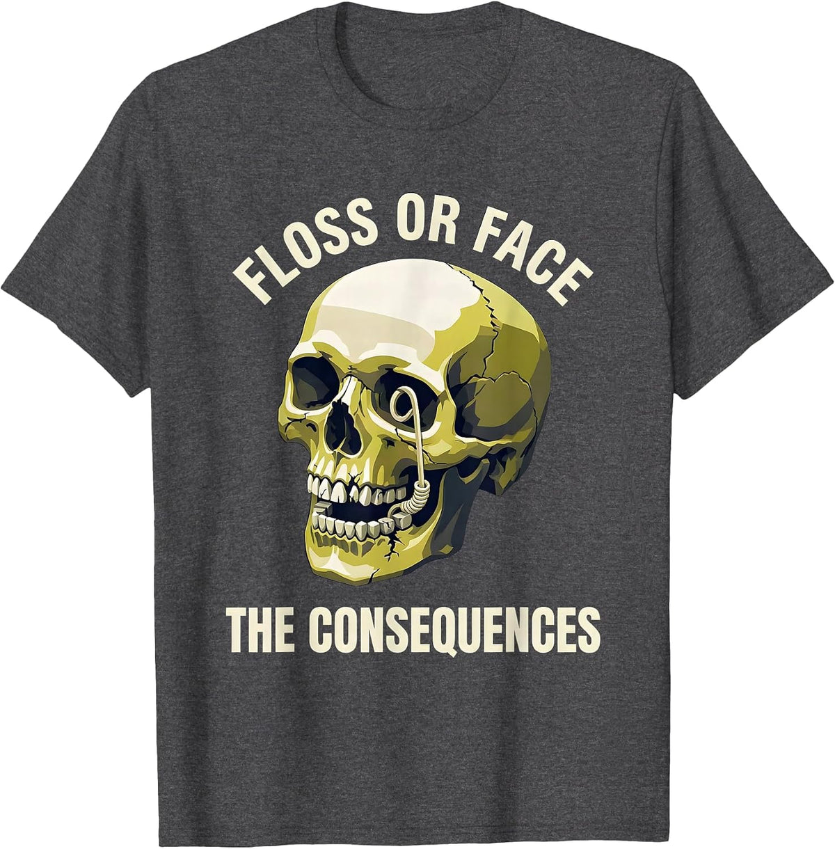 Halloween Dental Floss or Face the Consequences T-Shirt - Dark Heather Grey