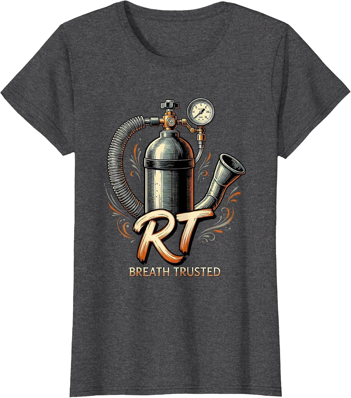 Women's RT Breath Trusted Funny Respiratory Therapist RT Care Week T-Shirt - Dark Heather Grey