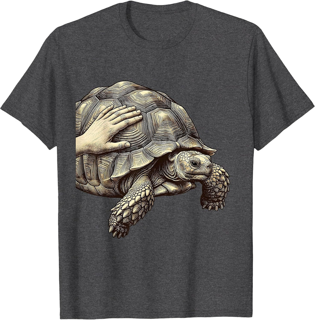 Sulcata Tortoise Portrait Pet Lover Gift T-Shirt - Dark Heather Grey