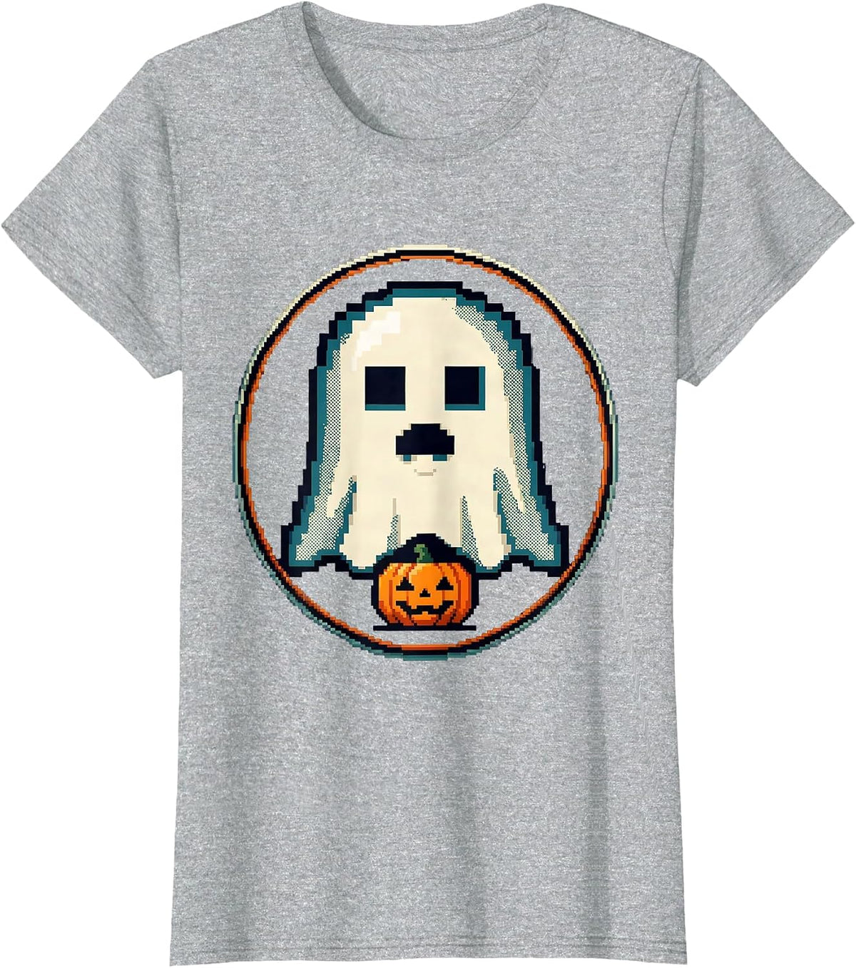 Cute Kawaii Pixel Art Ghost Halloween Novelty T-Shirt - Heather Grey