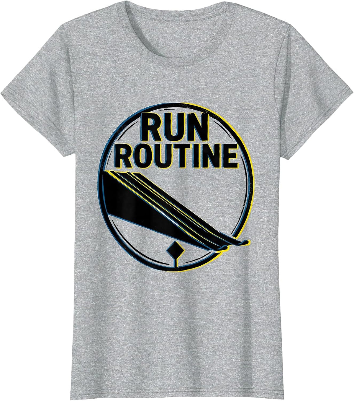 Run Routine Screenprint Poster Ski Dad Skiing Snowboarder T-Shirt - Heather Grey