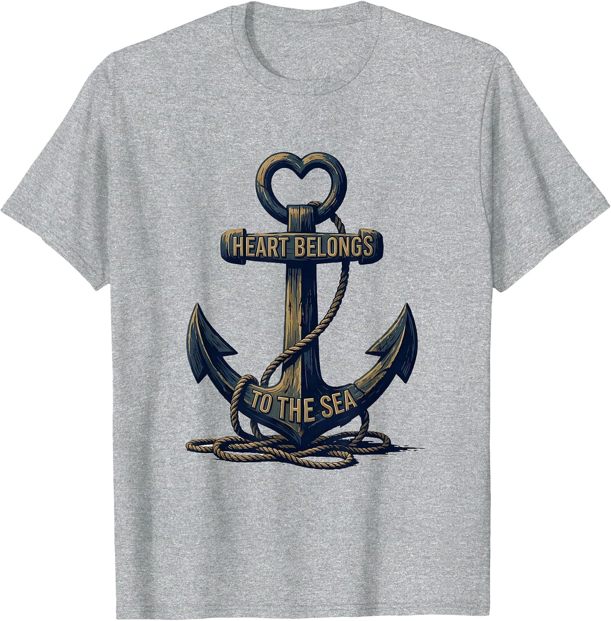 Men's Heart Belongs to the Sea Sailor Design T-Shirt - Heather Grey
