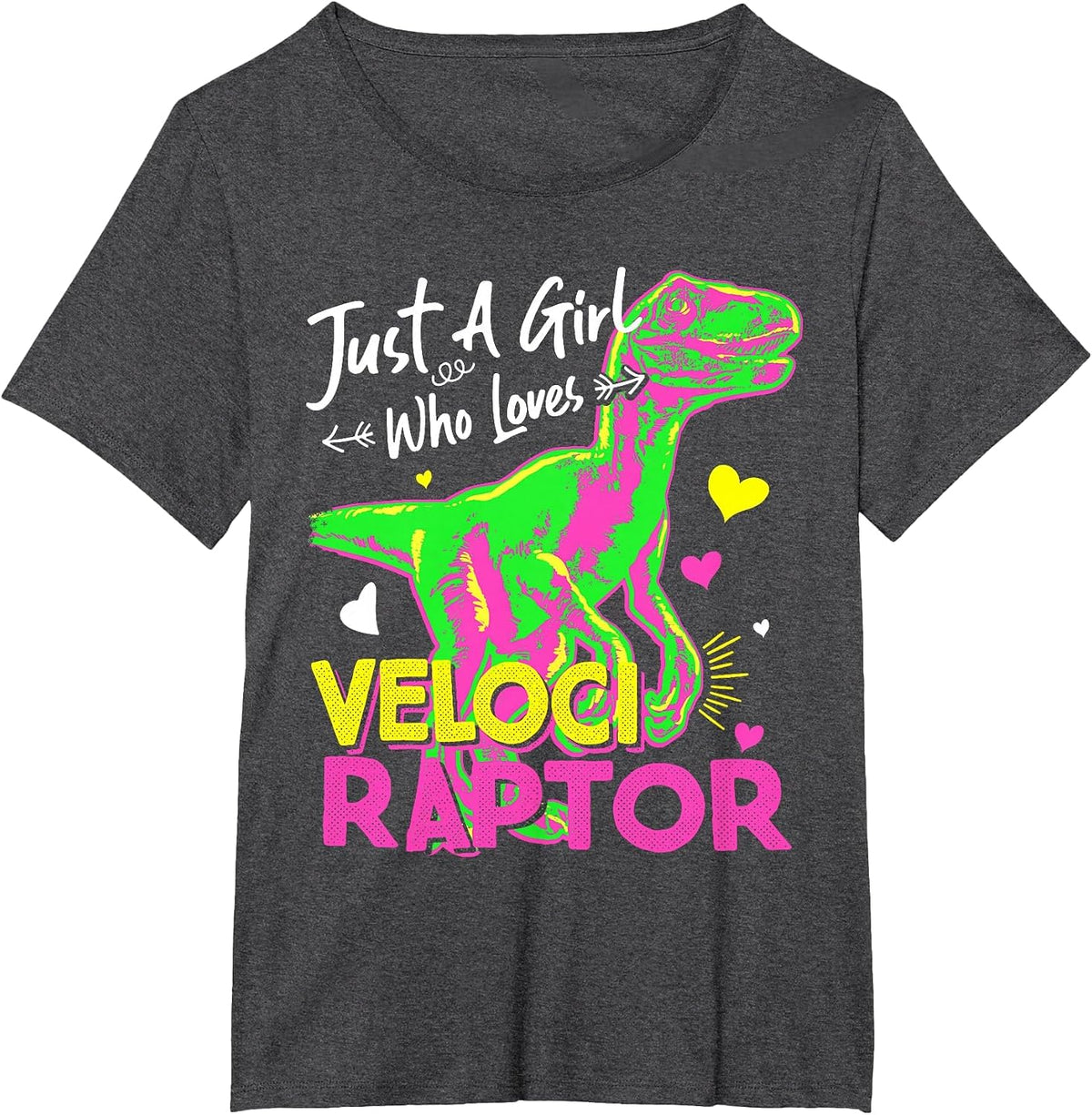 Just A Girl Who Loves Velociraptor | Girl Dinosaur Party T-Shirt - Dark Heather Grey