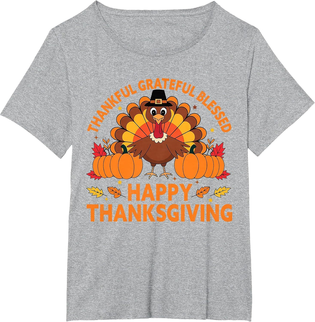 Thankful Grateful Blessed Turkey, Happy Thanksgiving T-Shirt - Heather Grey