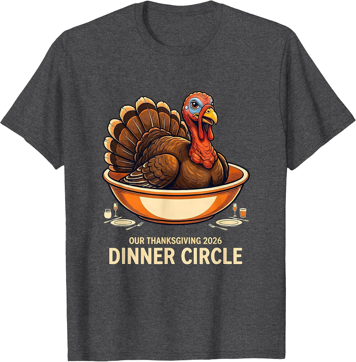 Men's Our Thanksgiving 2026 Dinner Circle Family Crew Funny T-Shirt - Dark Heather Grey