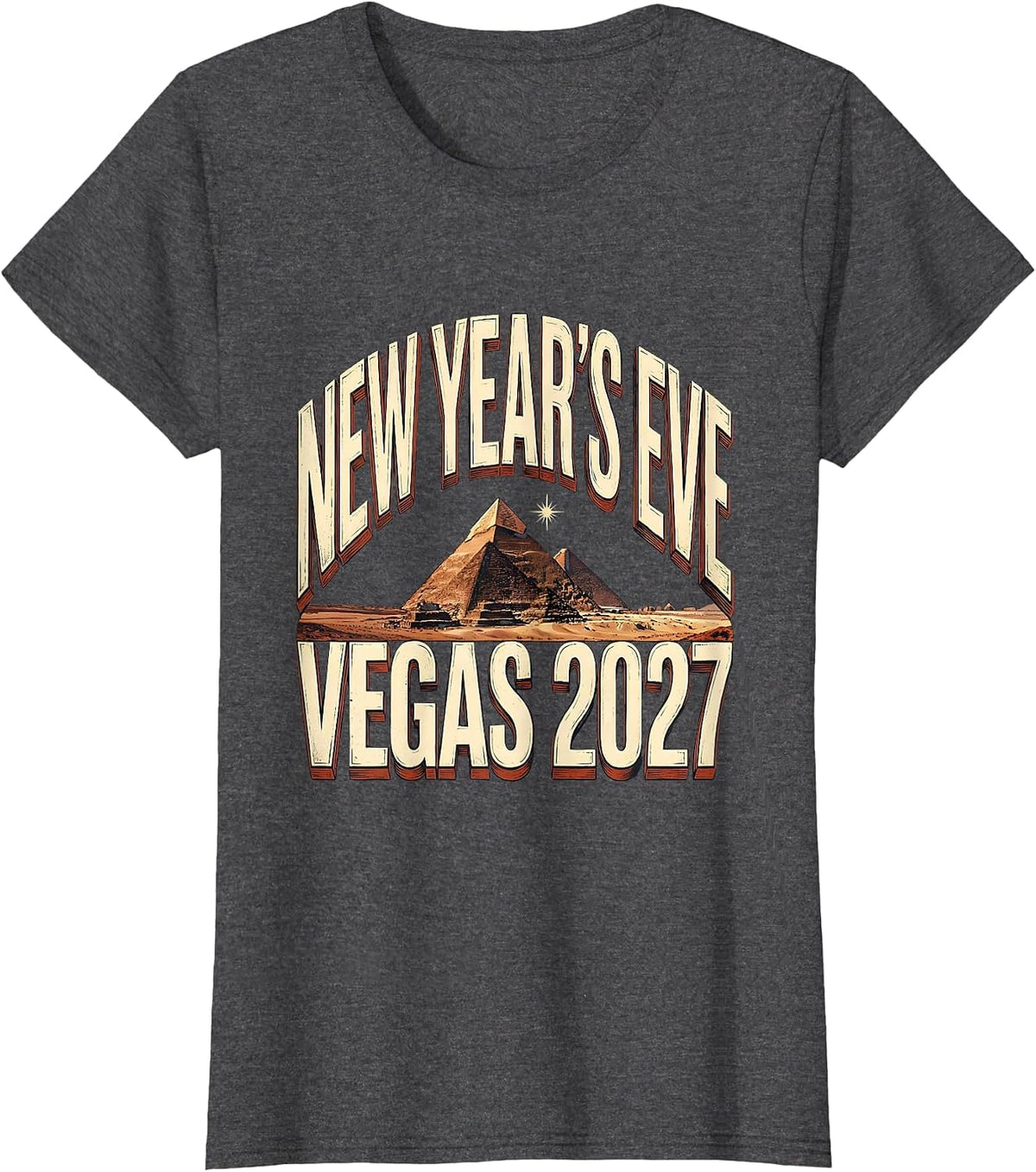 Women's New Year's Eve Vegas 2027 Retro Tourist Souvenir Vacation T-Shirt - Dark Heather Grey