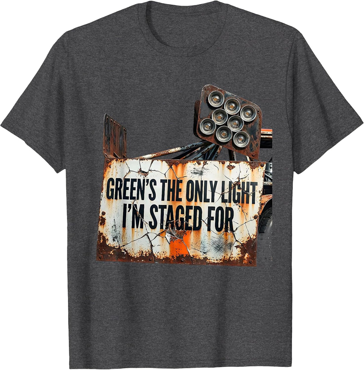 Men's Green's The Only Light I'm Staged For Distressed RC Car T-Shirt - Dark Heather Grey